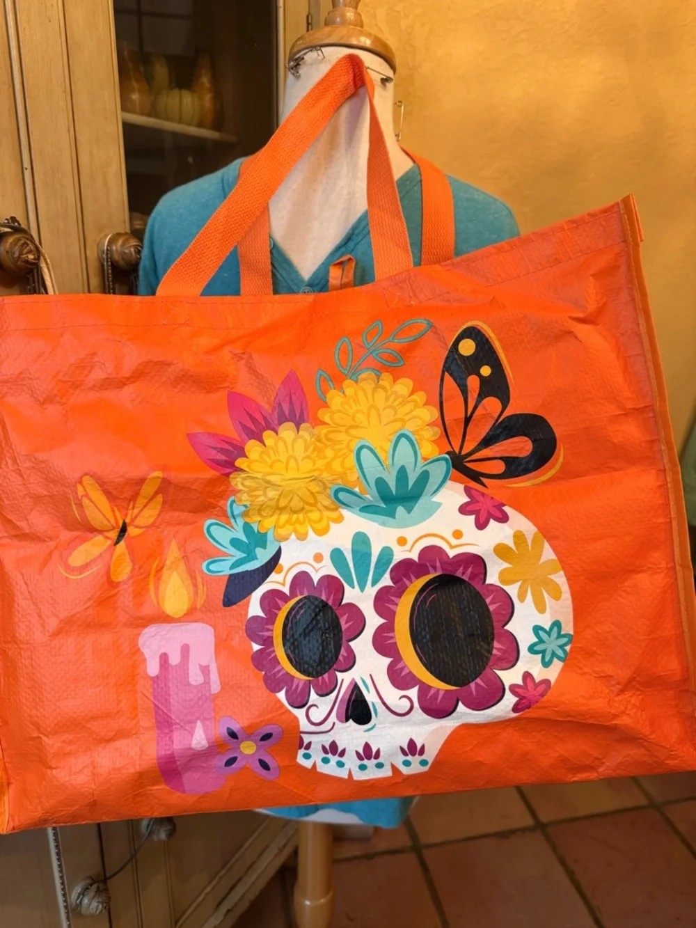 Bright Floral Sugar Skull reuseable Tote